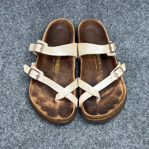 Birkenstock Mayari Sandals Womens Size 7 Cream Birko-Flor Buckle Strap Flip Flop - Picture 3 of 12